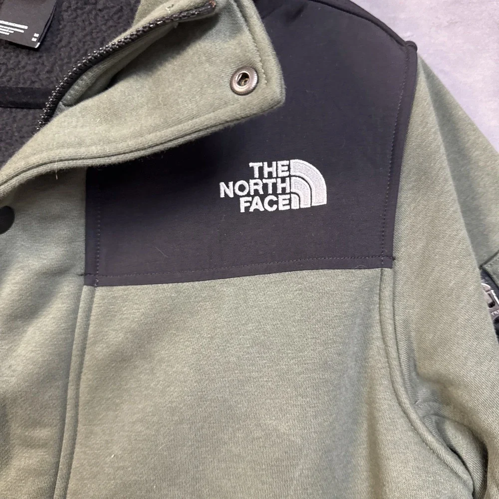 The North Face Men's Highrail Fleece Jacket olive green Hooded Snap & Zip Med
